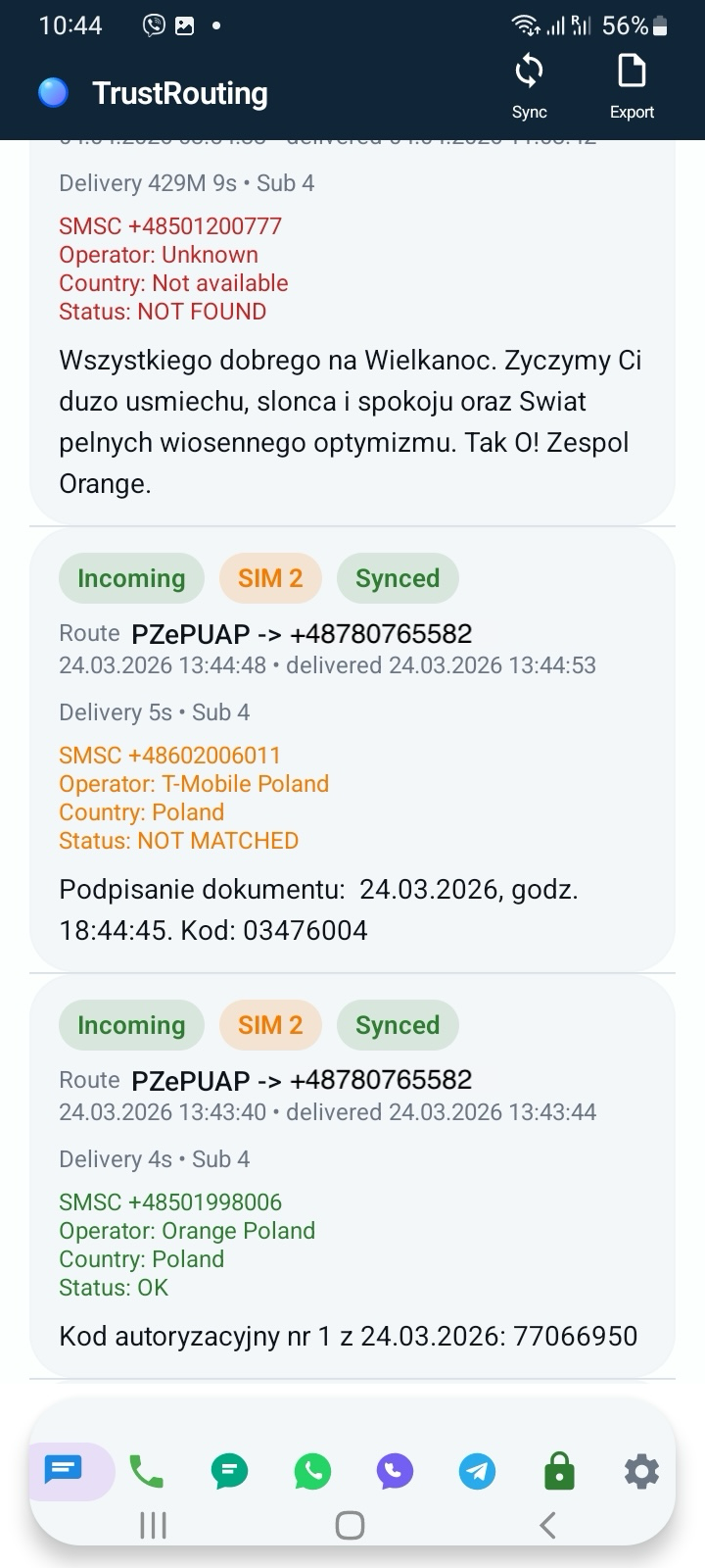 SMS tab